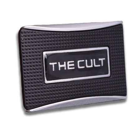 Hebilla cromada The Cult, con logo central