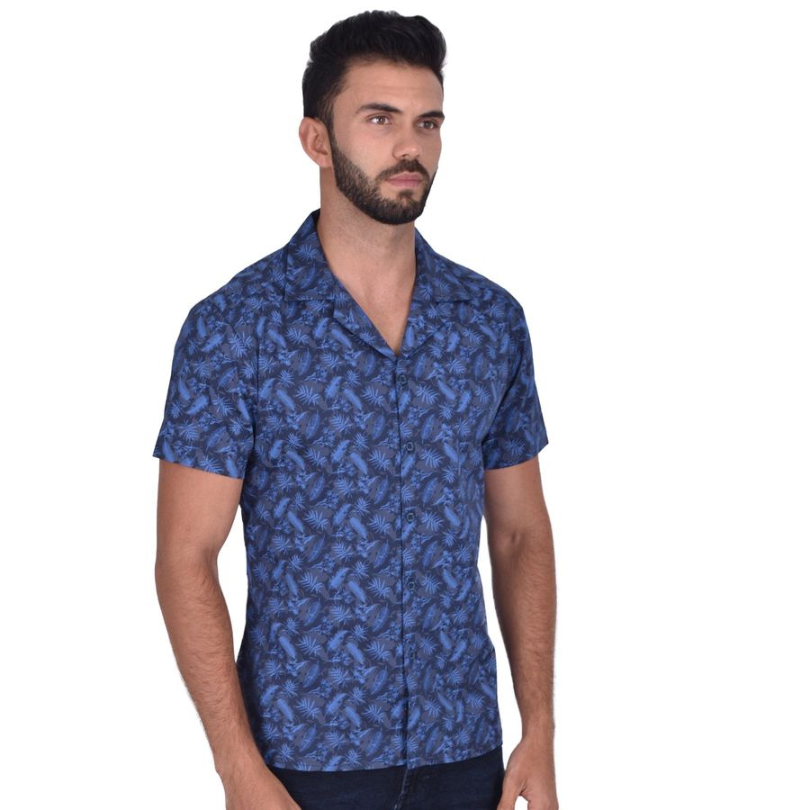 Camisa hawaiana, corta, estampado aqua