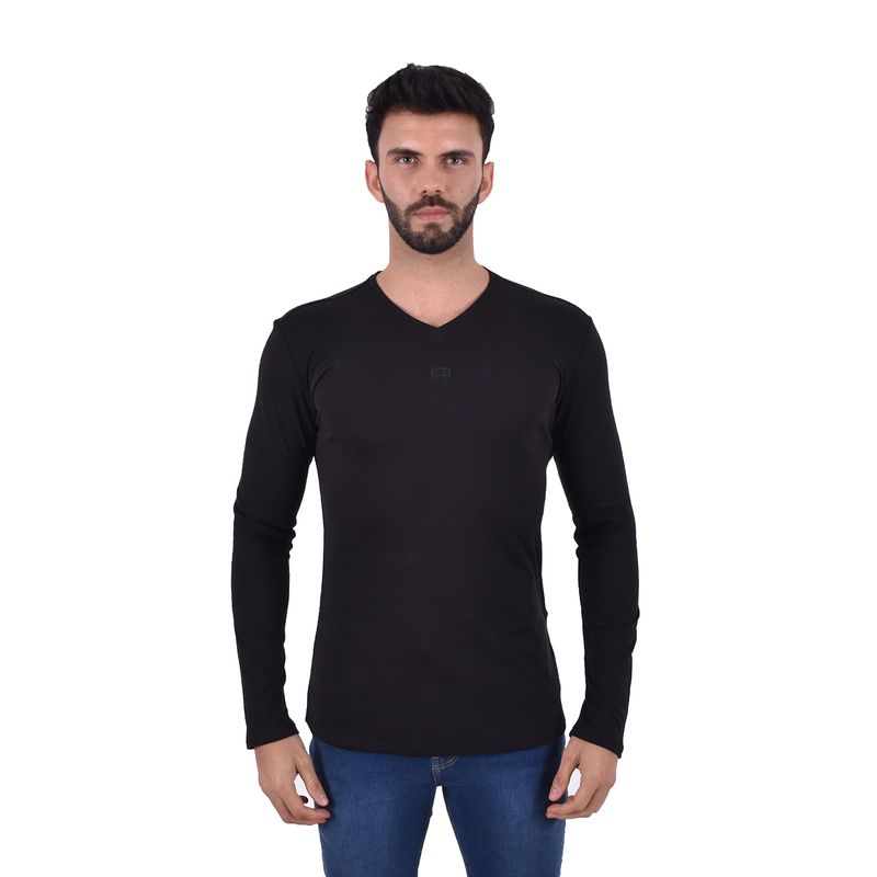 Polo manga larga cuello v color entero