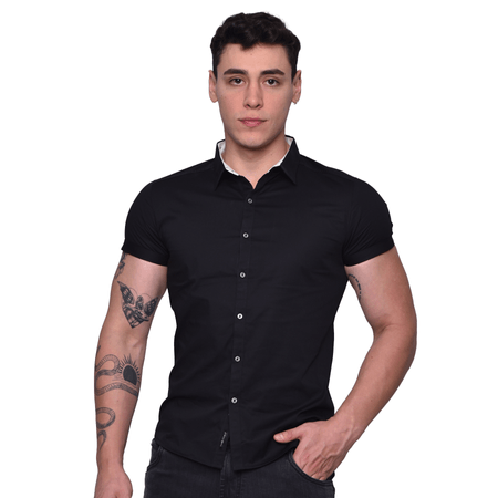 CAMISA MC, ELABORADA EN TELA SATÍN - ENTALLE PERFECT FIT - PV23