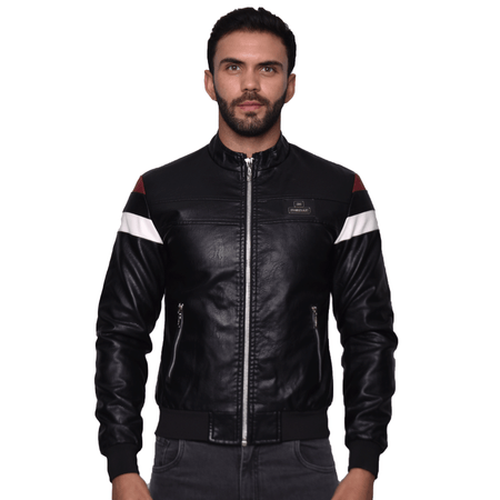 CASACA DE CUERO ECOLOGICO DEPORTIVO CON  RIB  PERFECT FIT PV 23