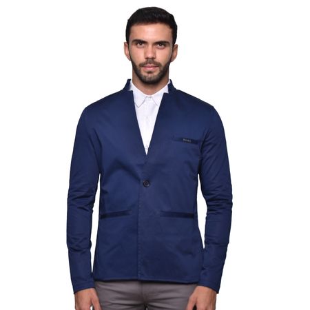 BLAZER TELA SATIN DE TACTO SOFT, CUELLO NERU - AZUL NOCHE