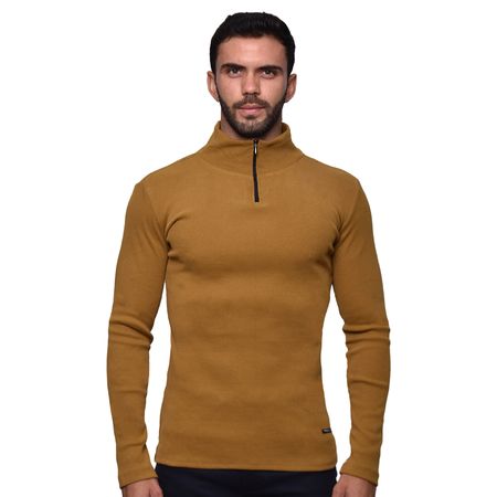 CHOMPA EN PUNTO ACANALADO CON CIERRE PERFECT FIT - CAMEL