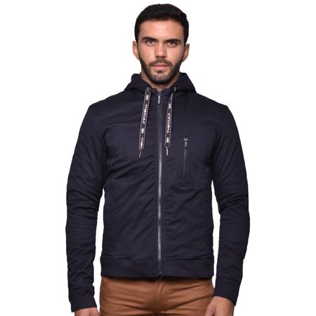 CASACA EN DRILL CONFORT CON CAPUCHA Y PECHERA EXTRAIBLE - AZUL NOCHE