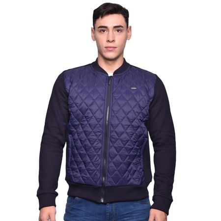 CHAQUETA BOMBER CON APLICACIÓN ACOLCHADA PERFECT FIT - AZUL NOCHE