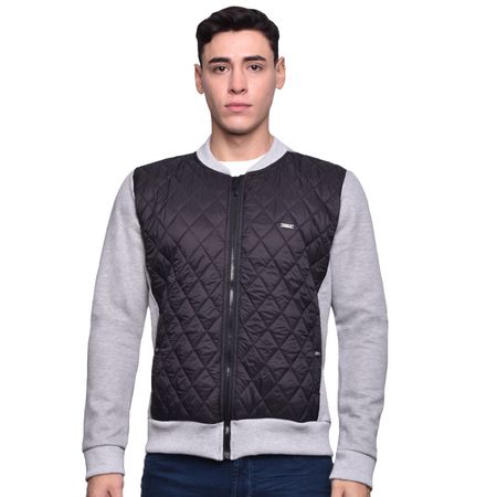 CHAQUETA BOMBER CON APLICACIÓN ACOLCHADA PERFECT FIT  - MELANGE