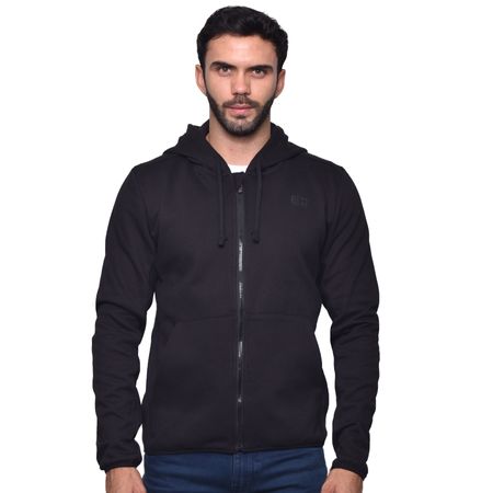 HOODIE CON MEZCLA DE TEXTURA ACANALADA PERFECT FIT - NEGRO