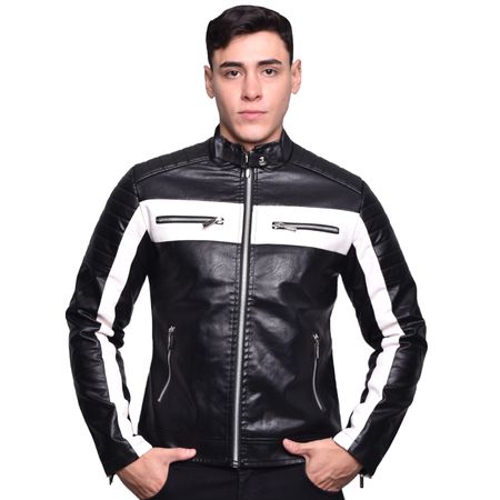 CHAQUETA ESTILO BLACK Y WHITE DE ECOCUERO ECOLOGICO