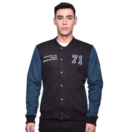 CHAQUETA BOMBER ESTILO VARSITY - NEGRO