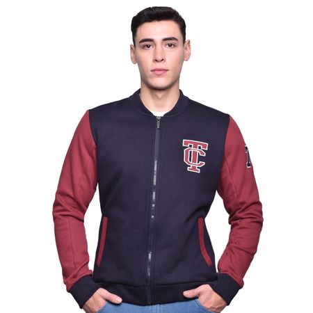 CHAQUETA BOMBER ESTILO VARSITY CON CREMALLERA - AZUL NOCHE