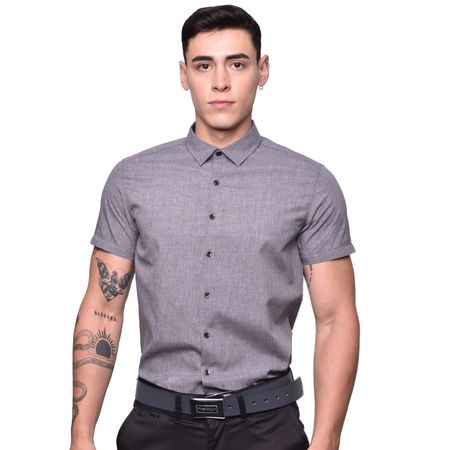 CAMISA MANGA CORTA PERFECT FIT - PLOMO