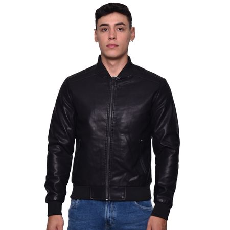 CHAQUETA AVIADOR DE ECOCUERO ECOLOGICO - NEGRO