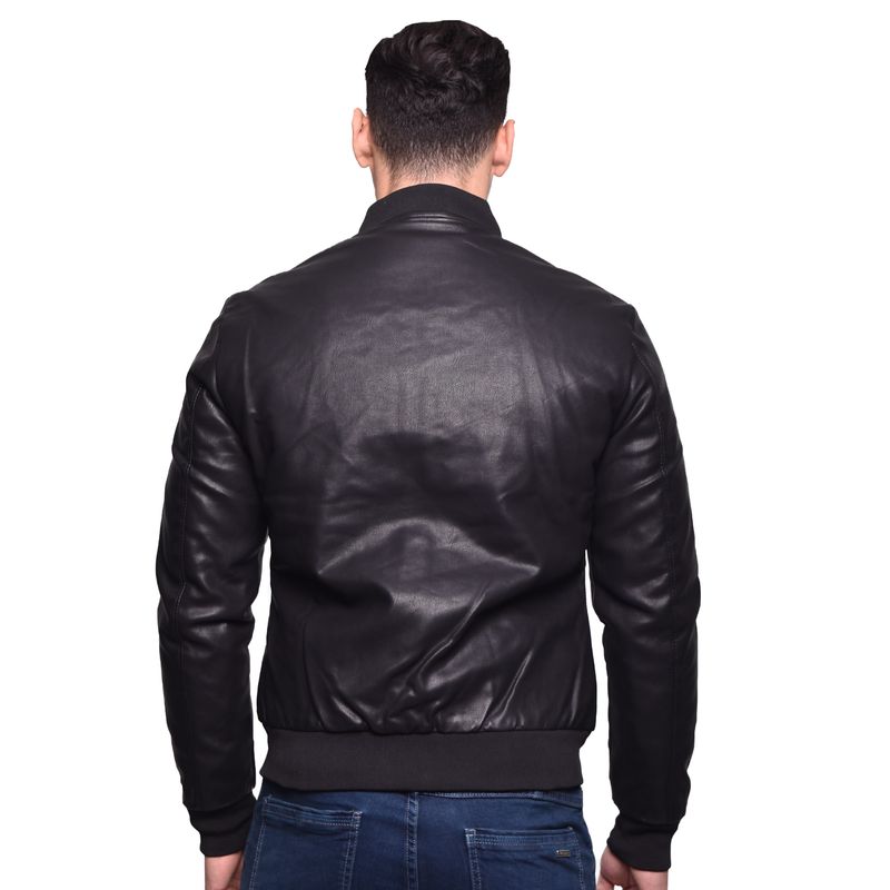 CHAQUETA AVIADOR DE CUERO ECOLOGICO - NEGRO