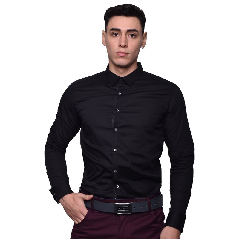 Camisas manga larga negra para hombre sale