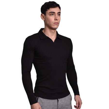 POLO CUELLO BOX MANGA LARGA - NEGRO