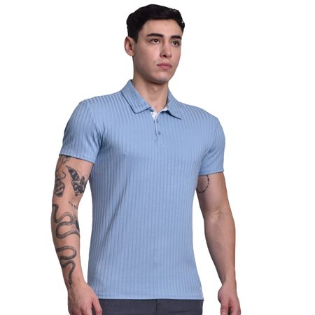 POLO CUELLO BOX MANGA CORTA - CELESTE