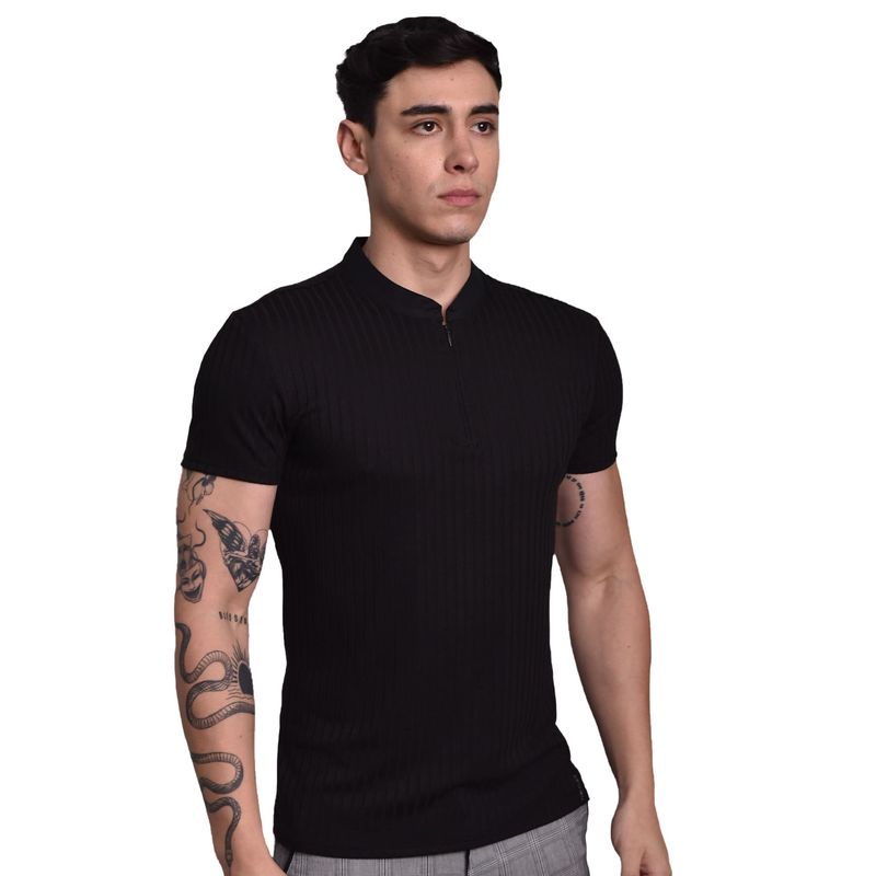 Camisa tipo Polo Manga Corta Negro Cuello Neru Botones con Ribete