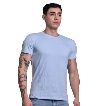POLO MANGA CORTA EN CUELLO REDONDO - CELESTE