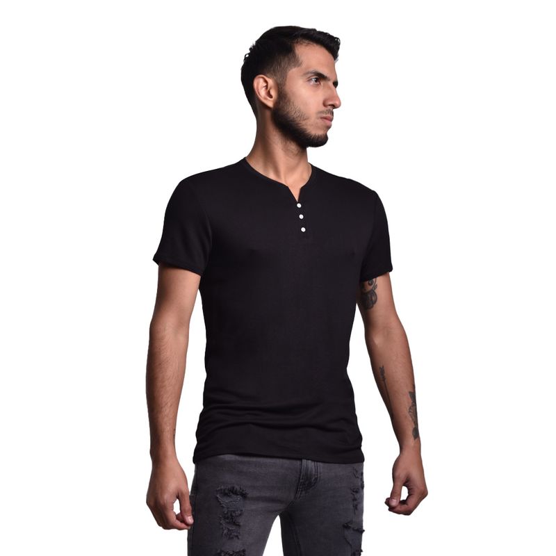 POLO CUELLO HENLEY MANGA CORTA NEGRO