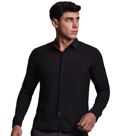 CAMISA MANGA LARGA DOBLE PECHERA PERFECT FIT - NEGRO