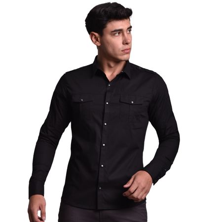 CAMISA ESTILO MILITAR MANGA LARGA PERFECT FIT - NEGRO