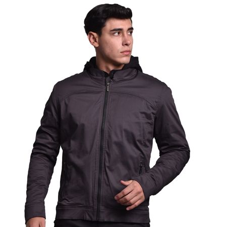 CASACA DRILL CON CAPUCHA EXTRAIBLE PERFECT FIT - PLOMO