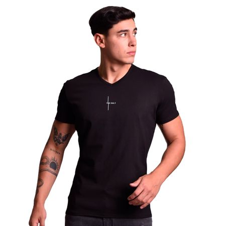 POLO CUELLO V MANGA CORTA - NEGRO