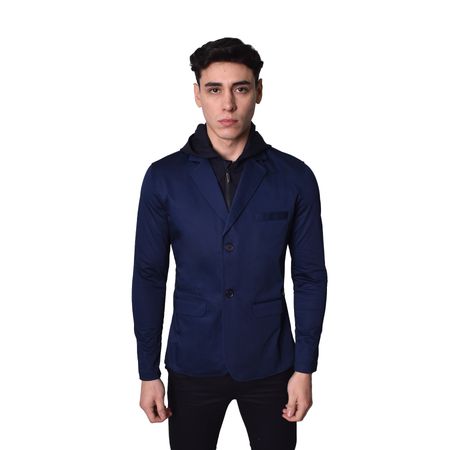 BLAZER SATINADO CON CAPUCHA Y PECHERA EXTRAIBLE - AZUL NOCHE