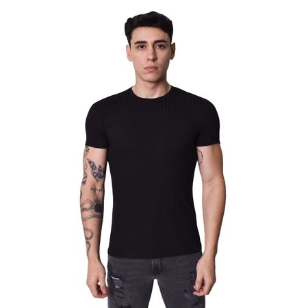 POLO MANGA CORTA CUELLO REDONDO - NEGRO