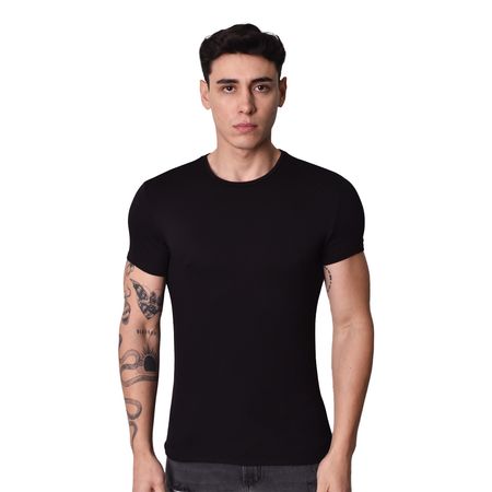POLO CUELLO REDONDO MANGA CORTA - NEGRO