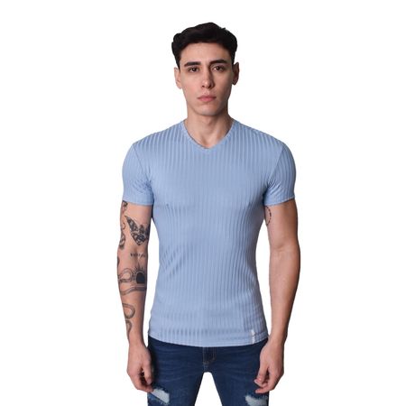 POLO MANGA CORTA CUELLO V - CELESTE