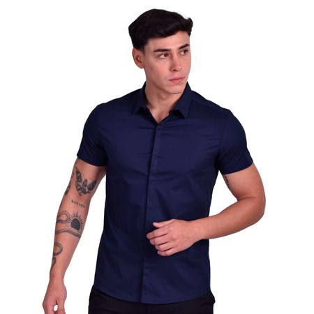 CAMISA MANGA CORTA PERFECT FIT - AZUL NOCHE