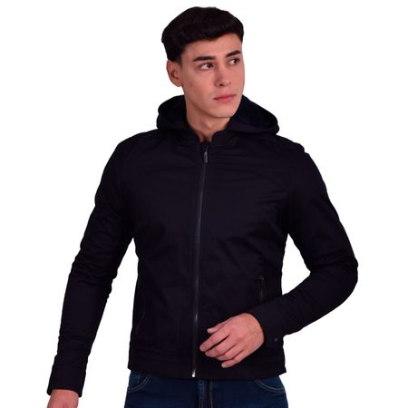 CASACA DRILL CON CAPUCHA EXTRAIBLE PERFECT FIT - AZUL
