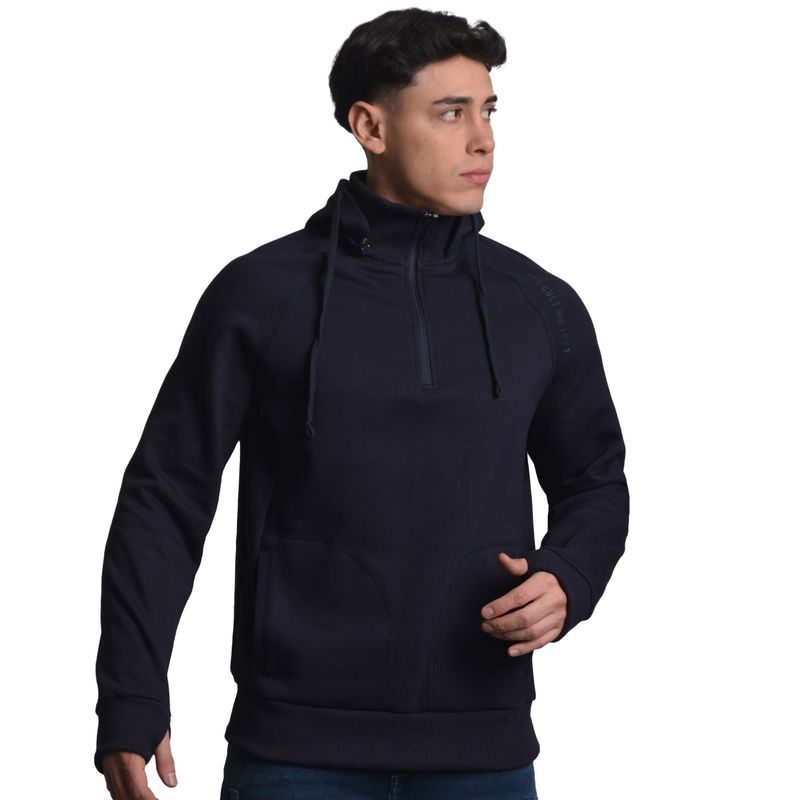 HOODIE OVERSIZE CON CAPUCHA EXTRAIBLE Y CUELLO ALTO AZUL