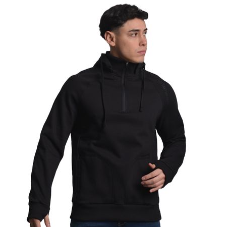HOODIE OVERSIZE CON CAPUCHA EXTRAIBLE Y CUELLO ALTO - NEGRO