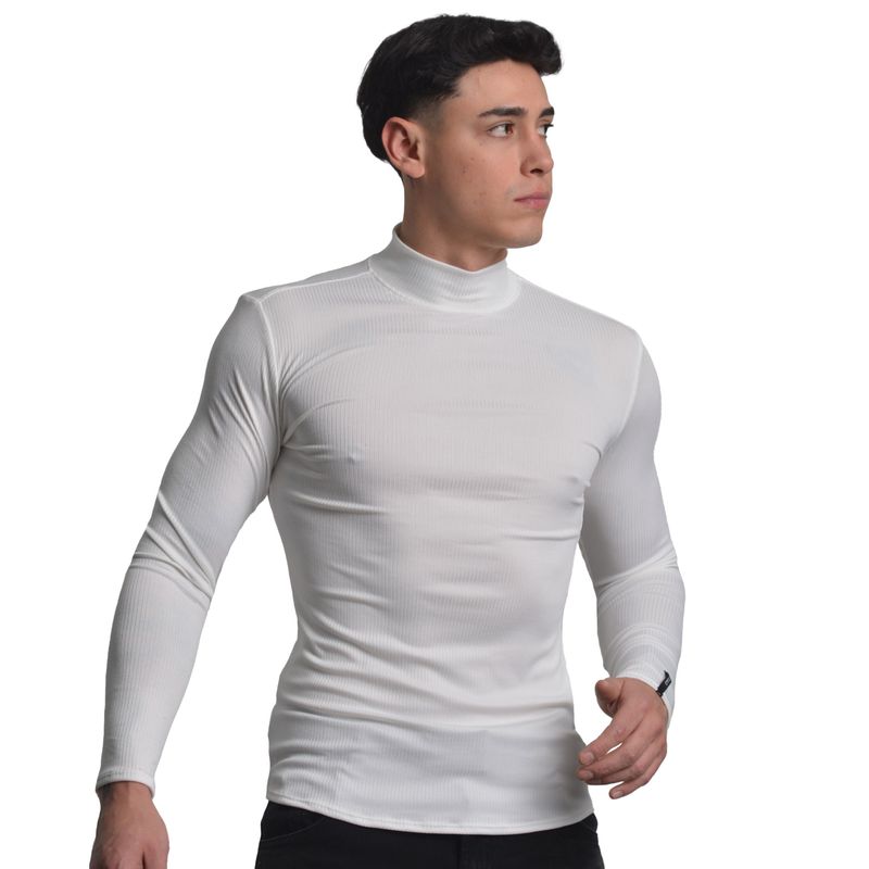 POLO MANGA LARGA CUELLO ALTO MARFIL