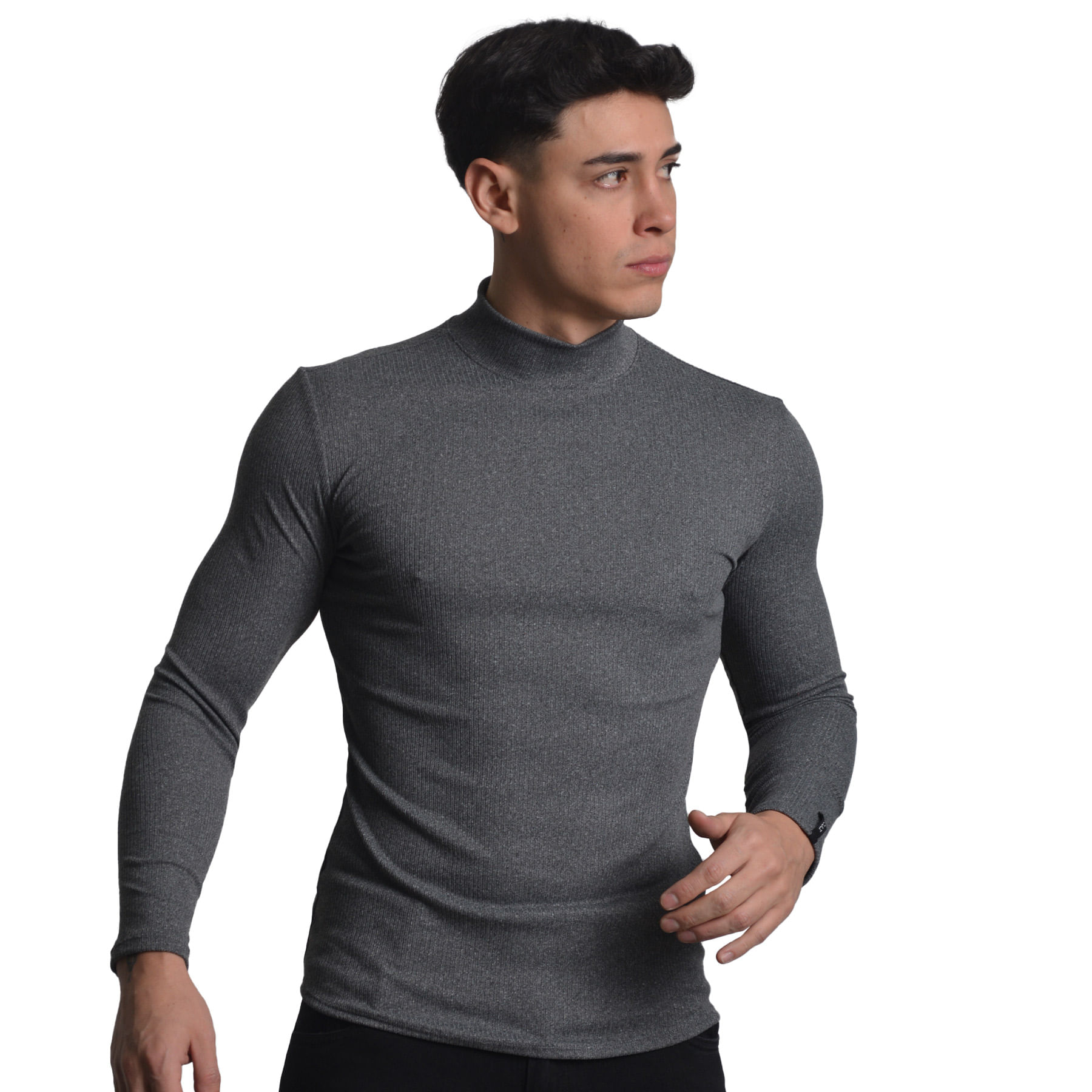 POLO MANGA LARGA CUELLO ALTO PLOMO