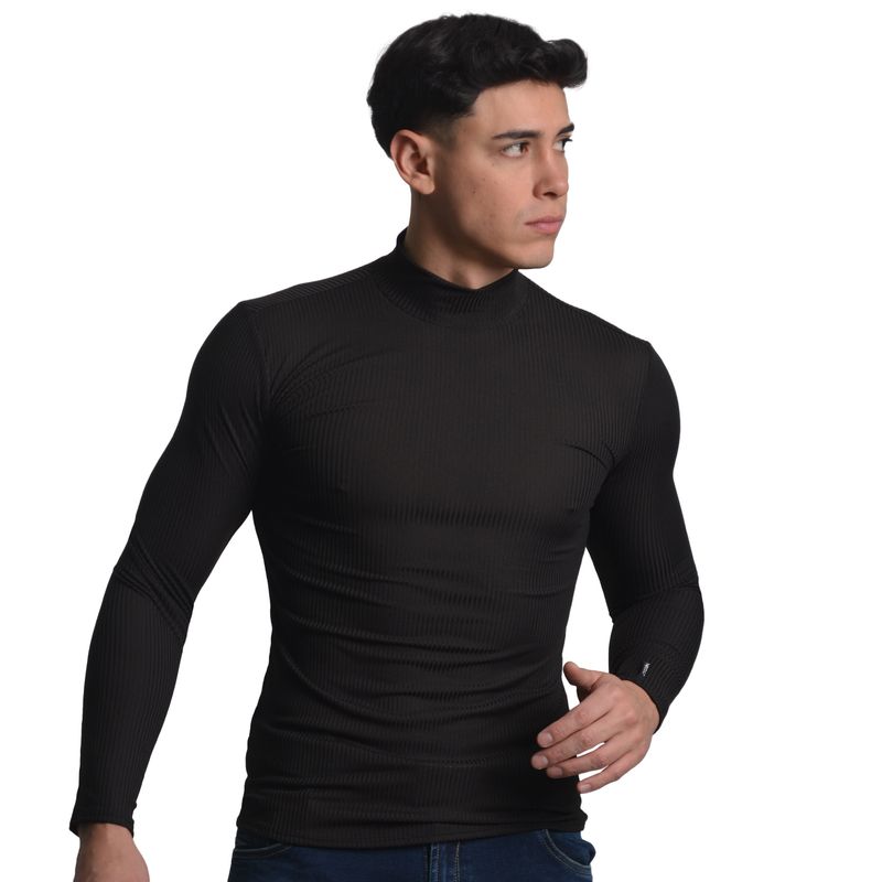 POLO MANGA LARGA CUELLO ALTO NEGRO