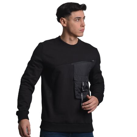 SWEATSHIRT OVERSIZE CON BOLSILLO CARGO - NEGRO
