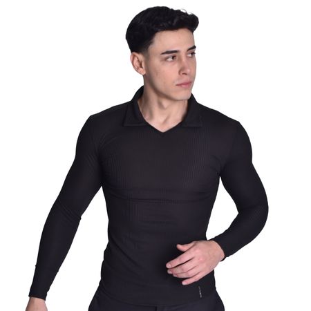 POLO CUELLO BOX MANGA LARGA - NEGRO