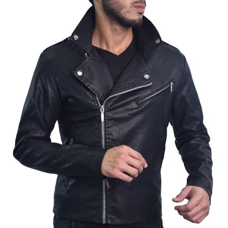 CASACA ECOCUERO ESTILO MOTOCICLISTA PERFECT FIT - NEGRO