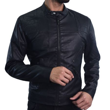 CASACA ECOCUERO ESTILO MOTOCICLISTA PERFECT FIT - NEGRO