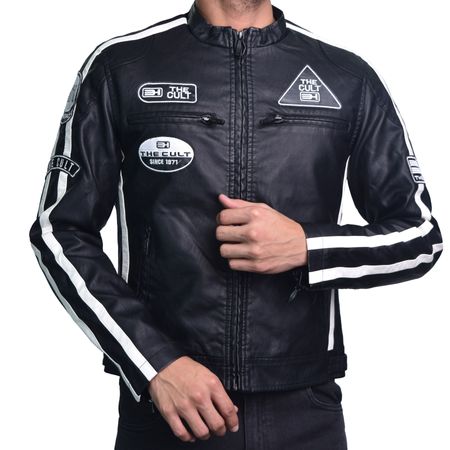 CASACA ECOCUERO ESTILO MOTOCICLISTA PERFECT FIT - NEGRO