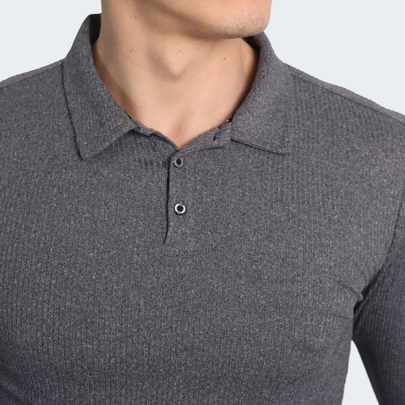 POLO CUELLO BOX MANGA LARGA PLOMO