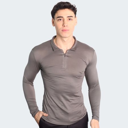 POLO CUELLO BOX MANGA LARGA - PLOMO