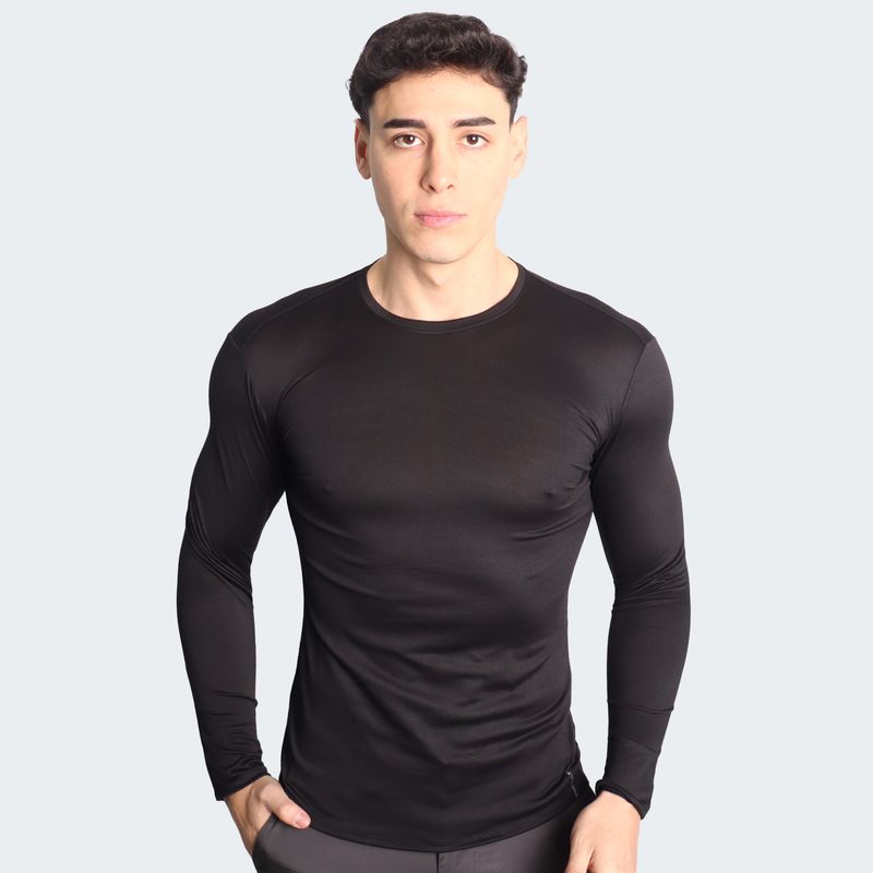 POLO MANGA LARGA CUELLO REDONDO NEGRO