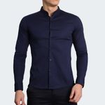 CAMISAMANGALARGACUELLONERUPERFECTFITAZULNOCHE