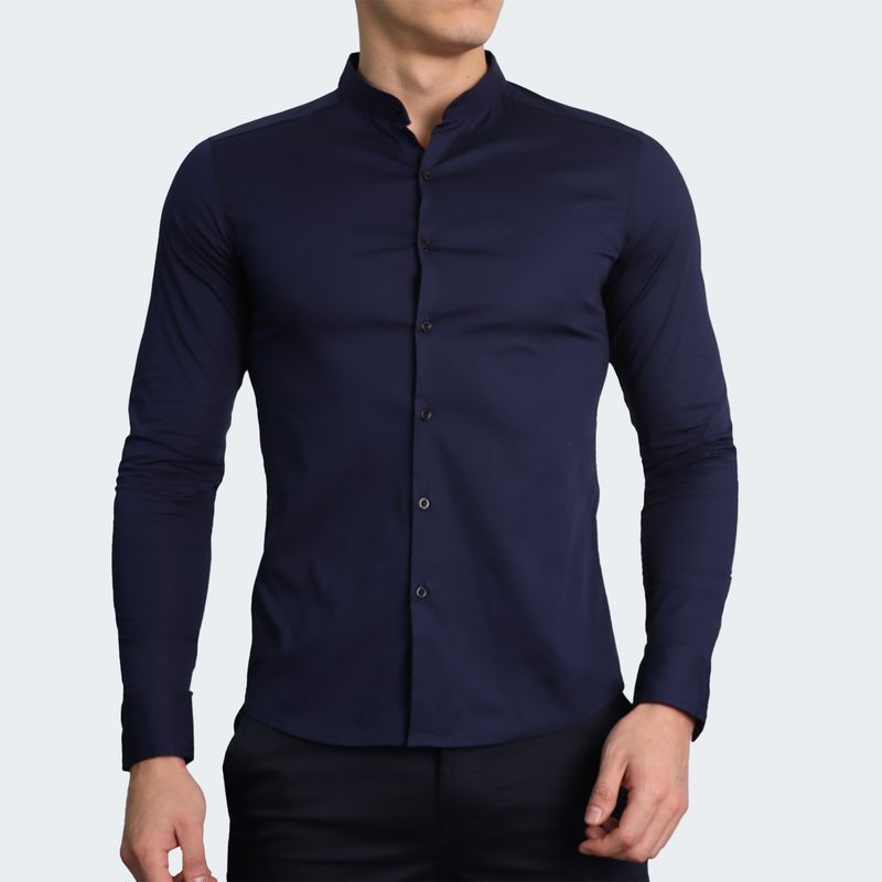 CAMISAMANGALARGACUELLONERUPERFECTFITAZULNOCHE