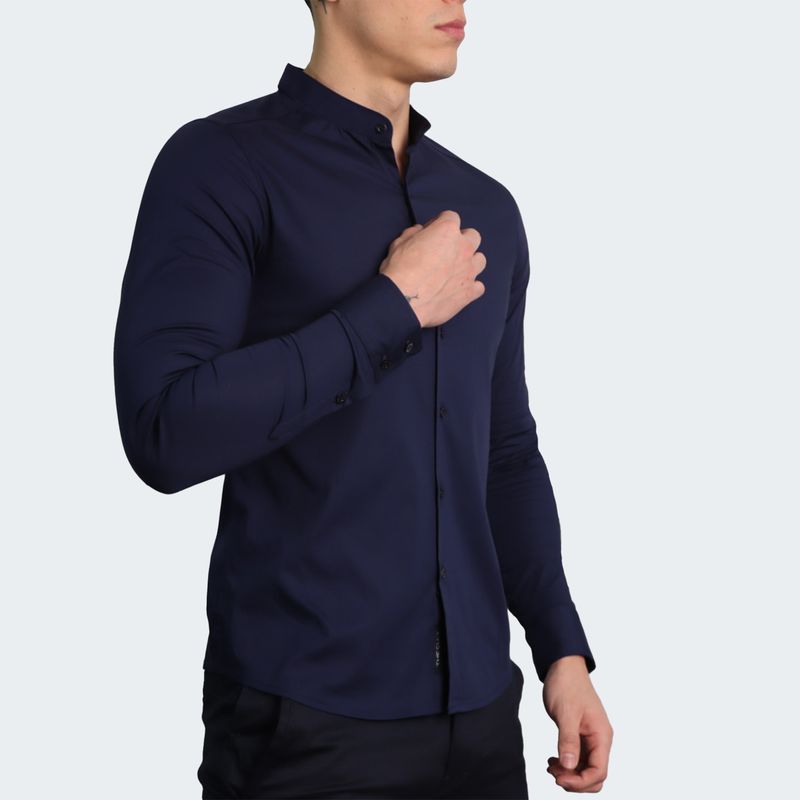 CAMISAMANGALARGACUELLONERUPERFECTFITAZULNOCHE