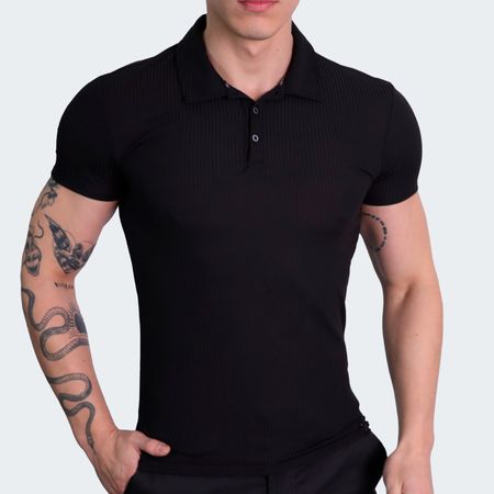 POLO CUELLO BOX MANGA CORTA - NEGRO